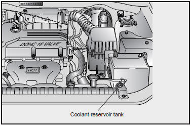 If the coolant level is low, add enough coolant to bring the level to F, but