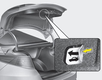 Your vehicle is equipped with an emergency trunk release lever located inside