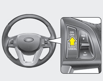 1. Press the CRUISE ON-OFF button on the steering wheel to turn the system on.